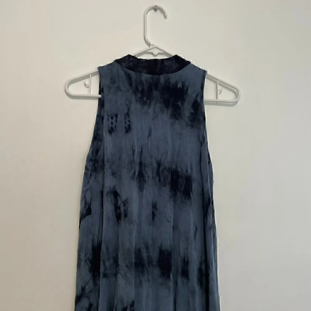BRAEVE EVEREVER Tie Dye Swing Dress Blue Navy Sleeveless High Neck Cutout Mini - Image 12