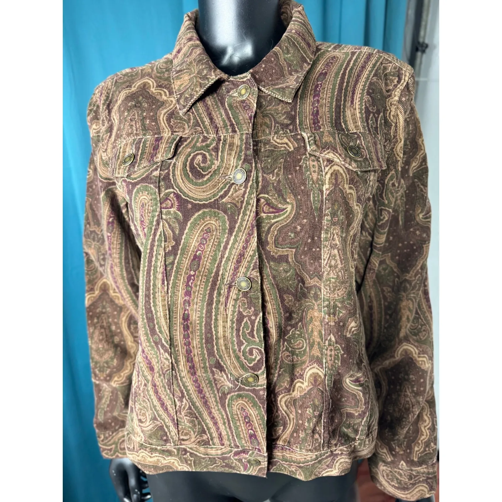 Charter‎ Club Petite Paisley Print Denim Jacket Women's Size P/L - Image 3
