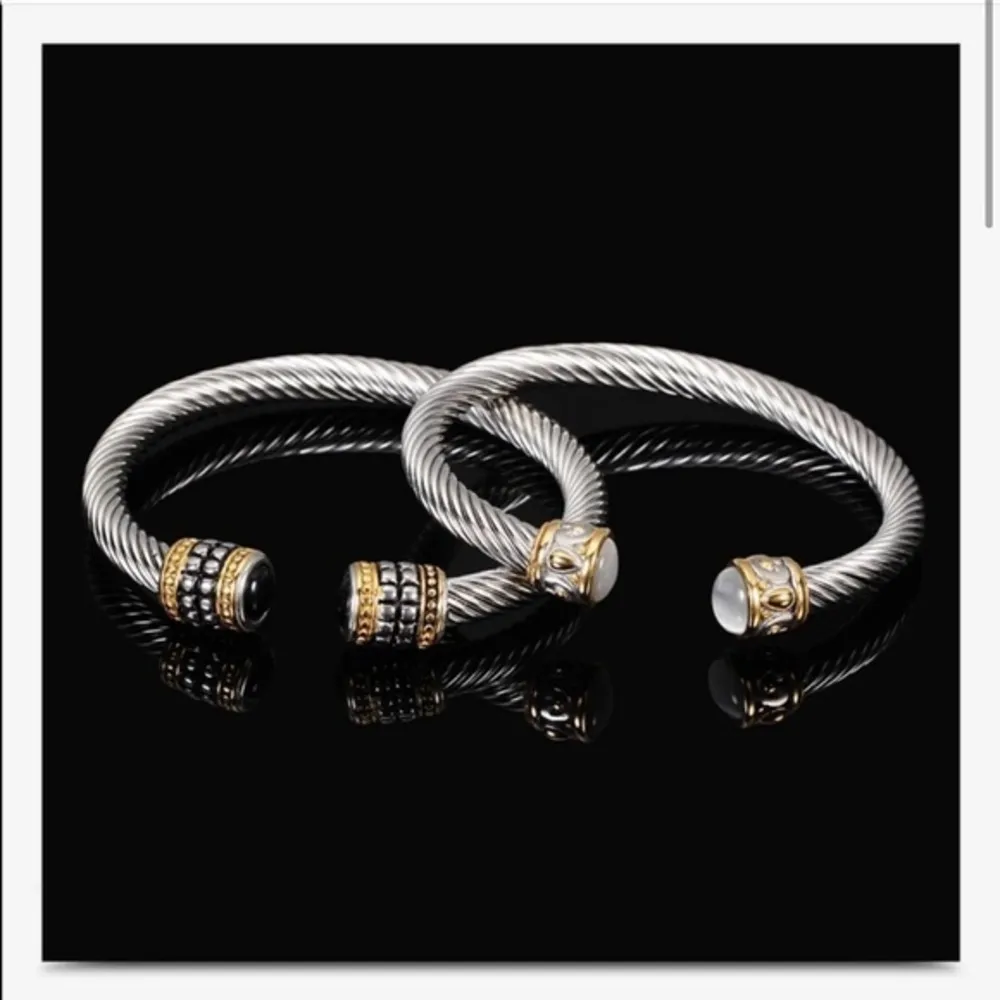 Twisted Designer Style Bracelet Silver Gold White/Clear Bangle - Image 9