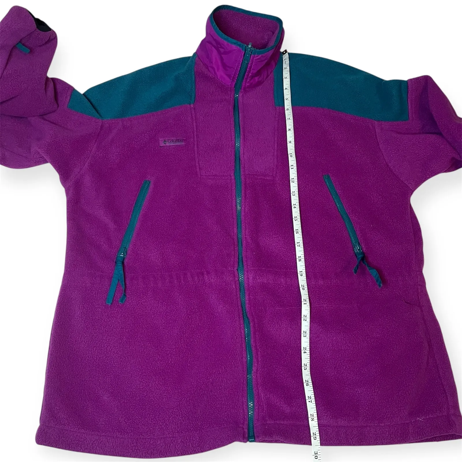 Vintage Columbia Two-Tone Fleece Jacket Purple Green Full Zip Retro Outdoor XL - Image 12