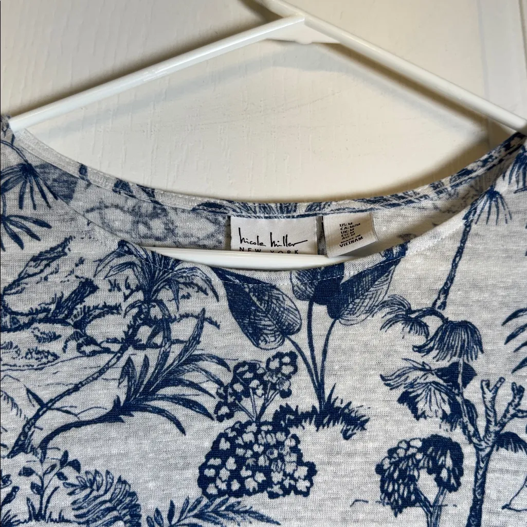 Nicole Miller Blue White 100% Linen Boxy Shirt Blouse Size Med EUC #2247 - Image 3