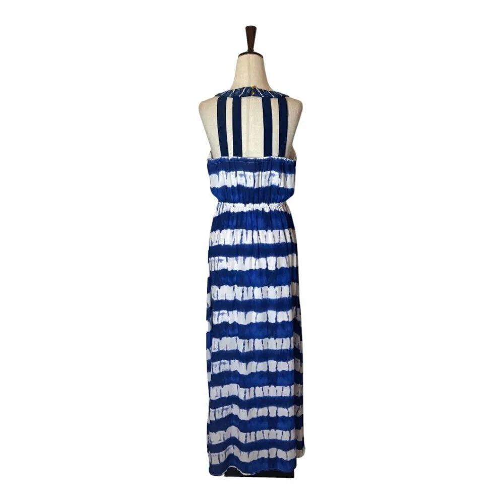 Gianni Bini GB Blue And White Striped Tie Dye Sleeveless Maxi Dress Size M - Image 2