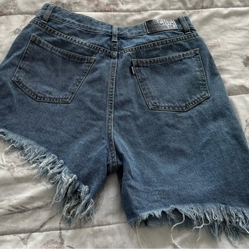 MSCHF high rise asymmetrical side raw hem Blue Denim Shorts size M Made in Korea Size M - Image 5