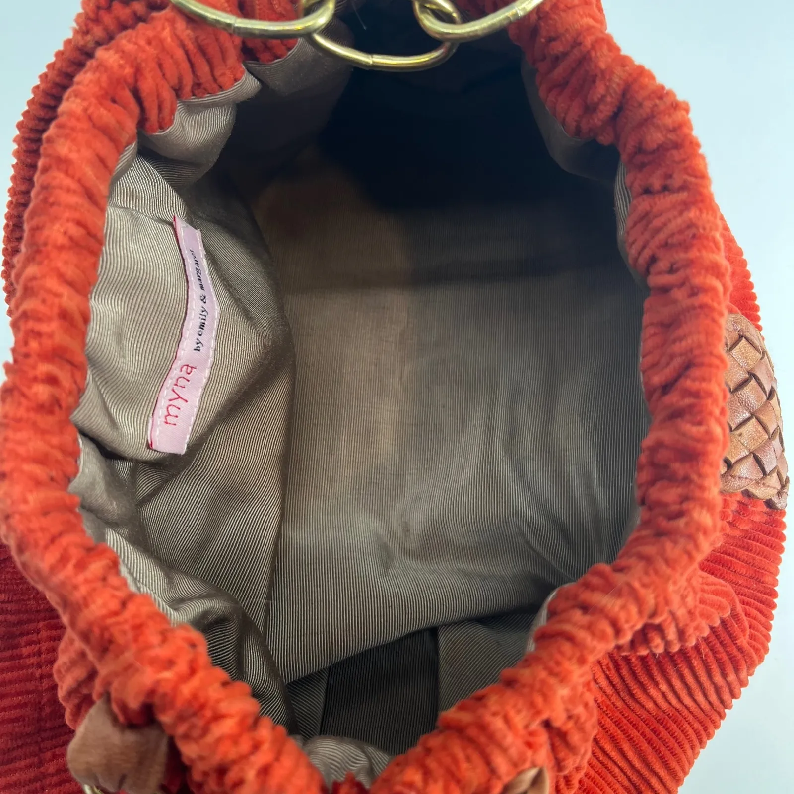 Vtg‎ Myna by Emily & Margaret Orange Corduroy Woven Detail Shoulder Bag Red - Image 6