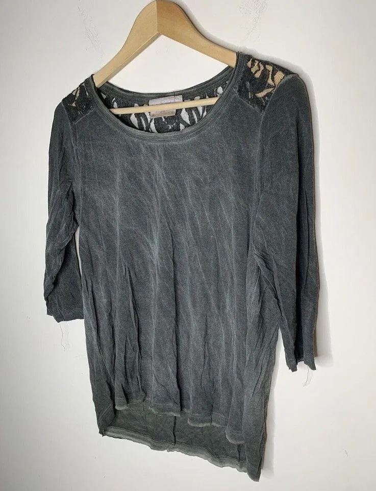 Dantelle Womens Size Large Blouse Oil Dye Lace Back Yoke Tee 3/4 Sleeve Green - Image 2