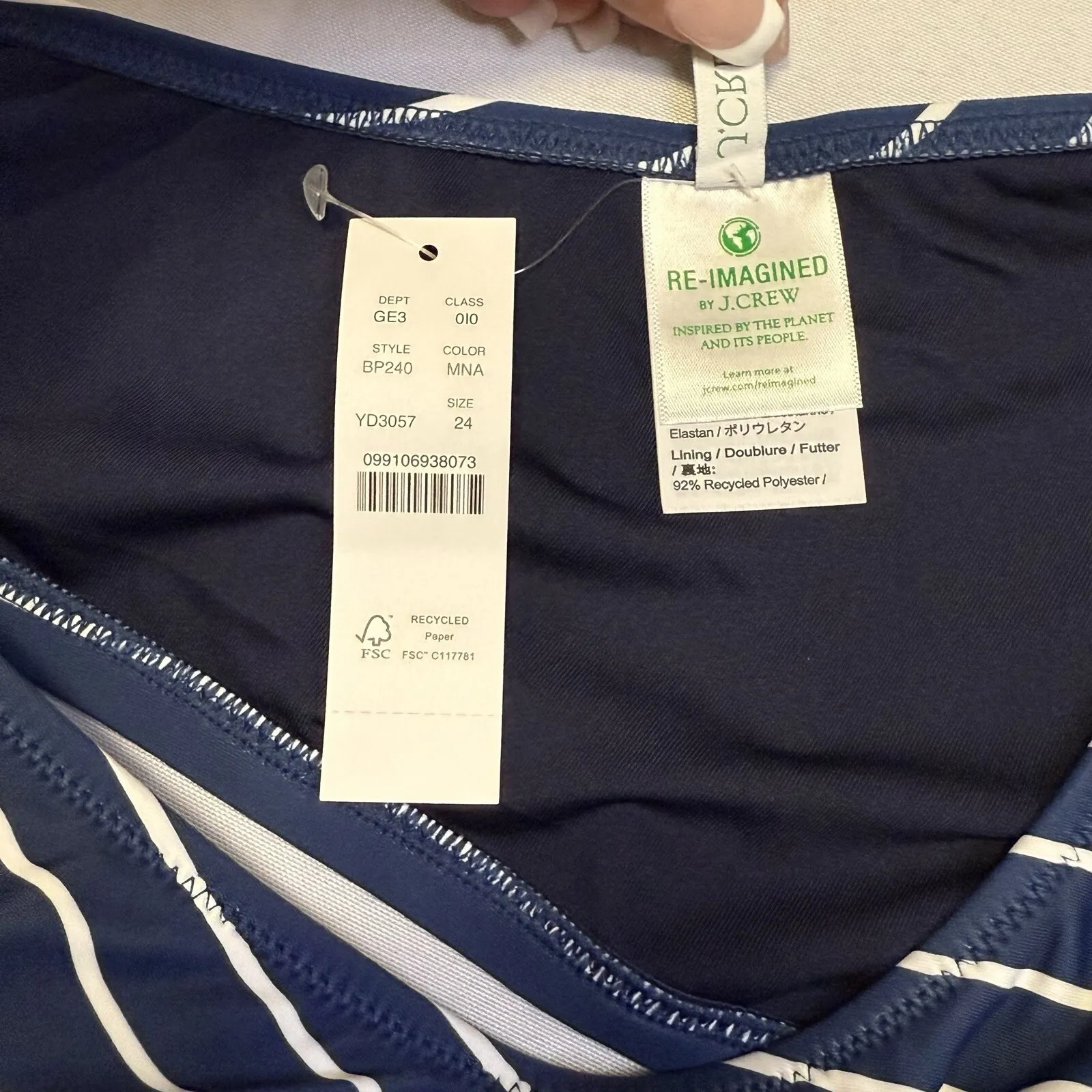 J Crew Cutout One Shoulder One Piece Swimsuit NEW Navy Blue White Stripe Swim 22 - Image 11