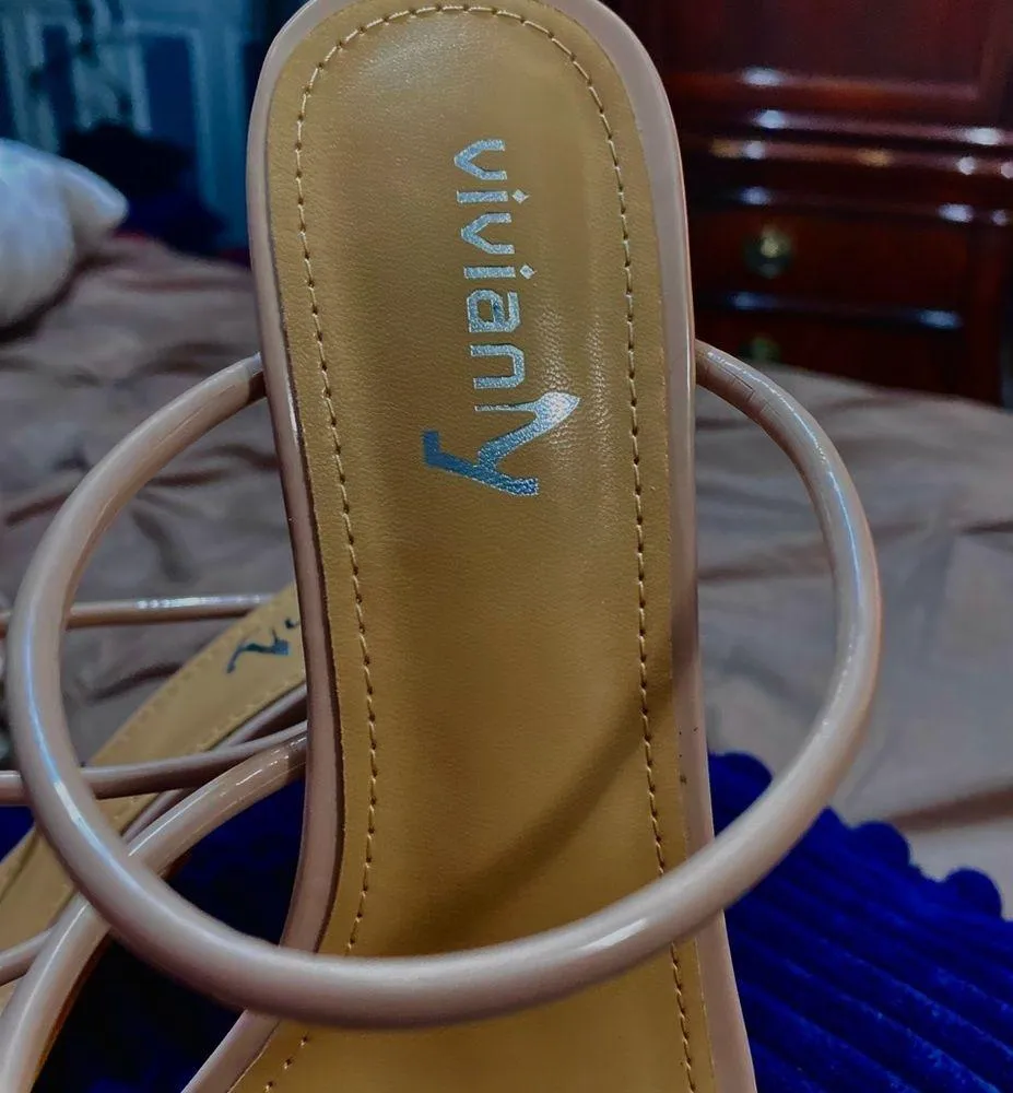 NWOT  Women's Size:9 Tan Square Toe Strappy Heels - Image 8