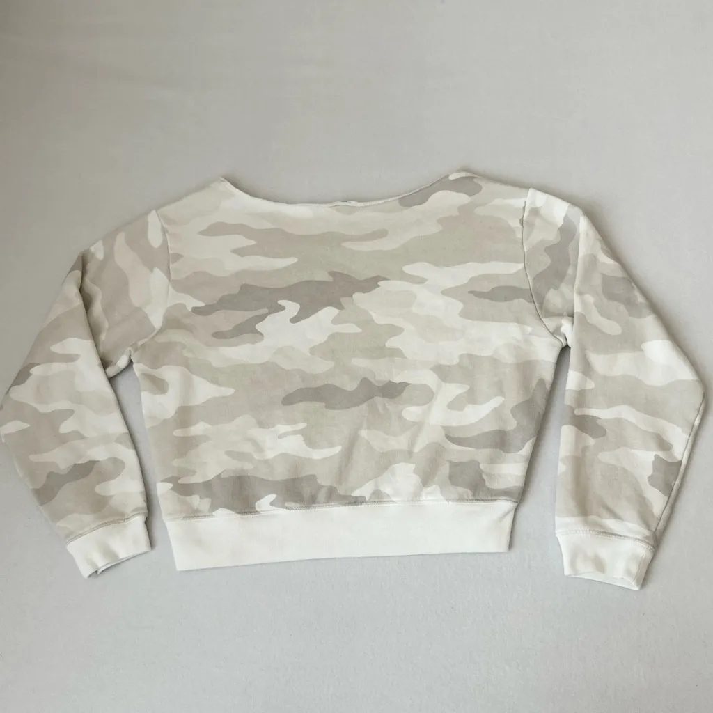 Victoria Secret PINK White Camo Off the Shoulder Cropped Crew Sweatshirt - Image 2