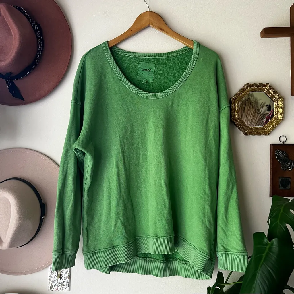 AERIE scoop neck Crewneck Sweatshirt Kelly green‎ SIZE SMALL casual comfy cotton - Image 3