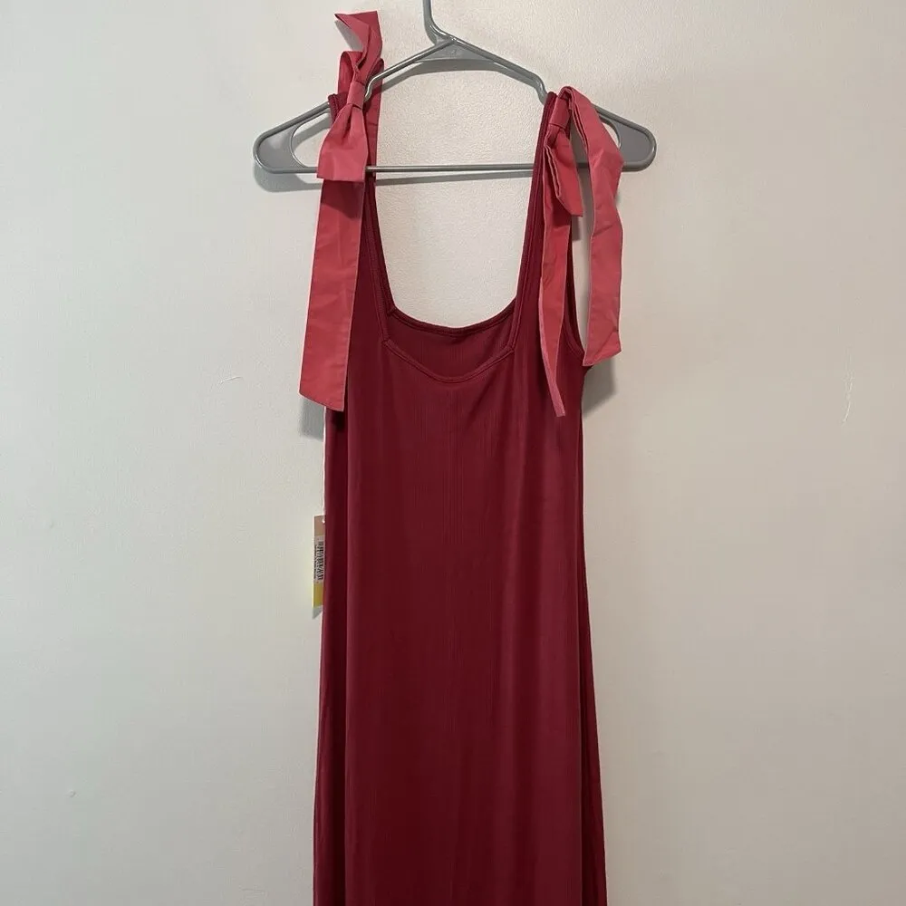 Summersalt NWT Poplin‎ Ribbed Tie Shoulder Red Maxi Dress Size Large - Image 3