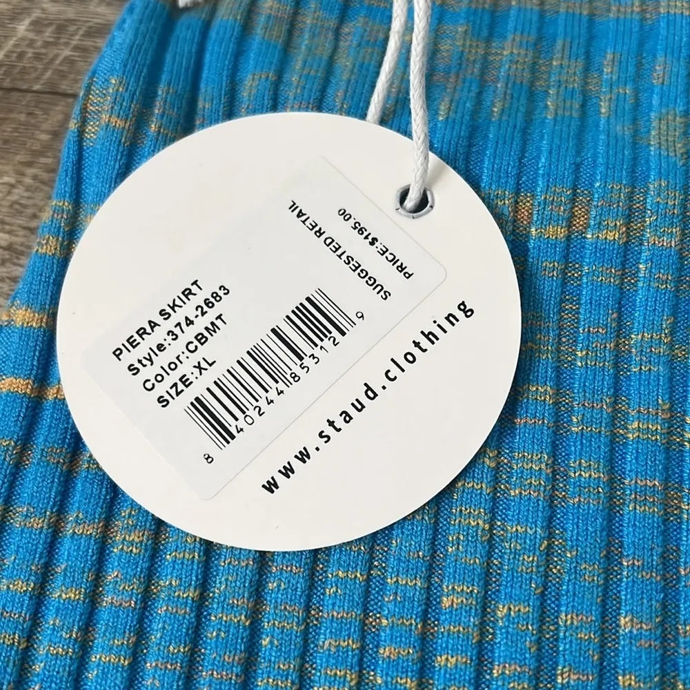 NWT STAUD Piera Space - Blue Dye Rib Knit Mini Skirt Size XL - Image 4