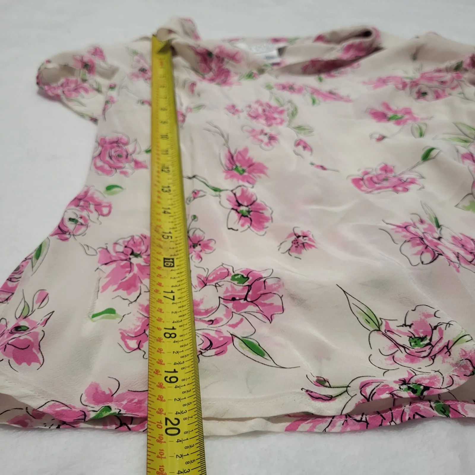 Vintage Allison Taylor Women's 90s Floral Silk Shirt Short Sleeve V Neck Size S - Image 7