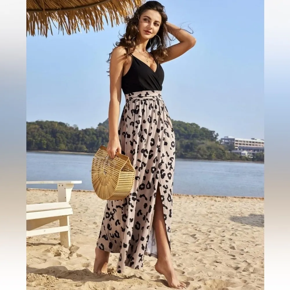 Newshows Maxi Dress Vacation Spaghetti Strap Boho Split Sundress lot Medium NEW Black - Image 4