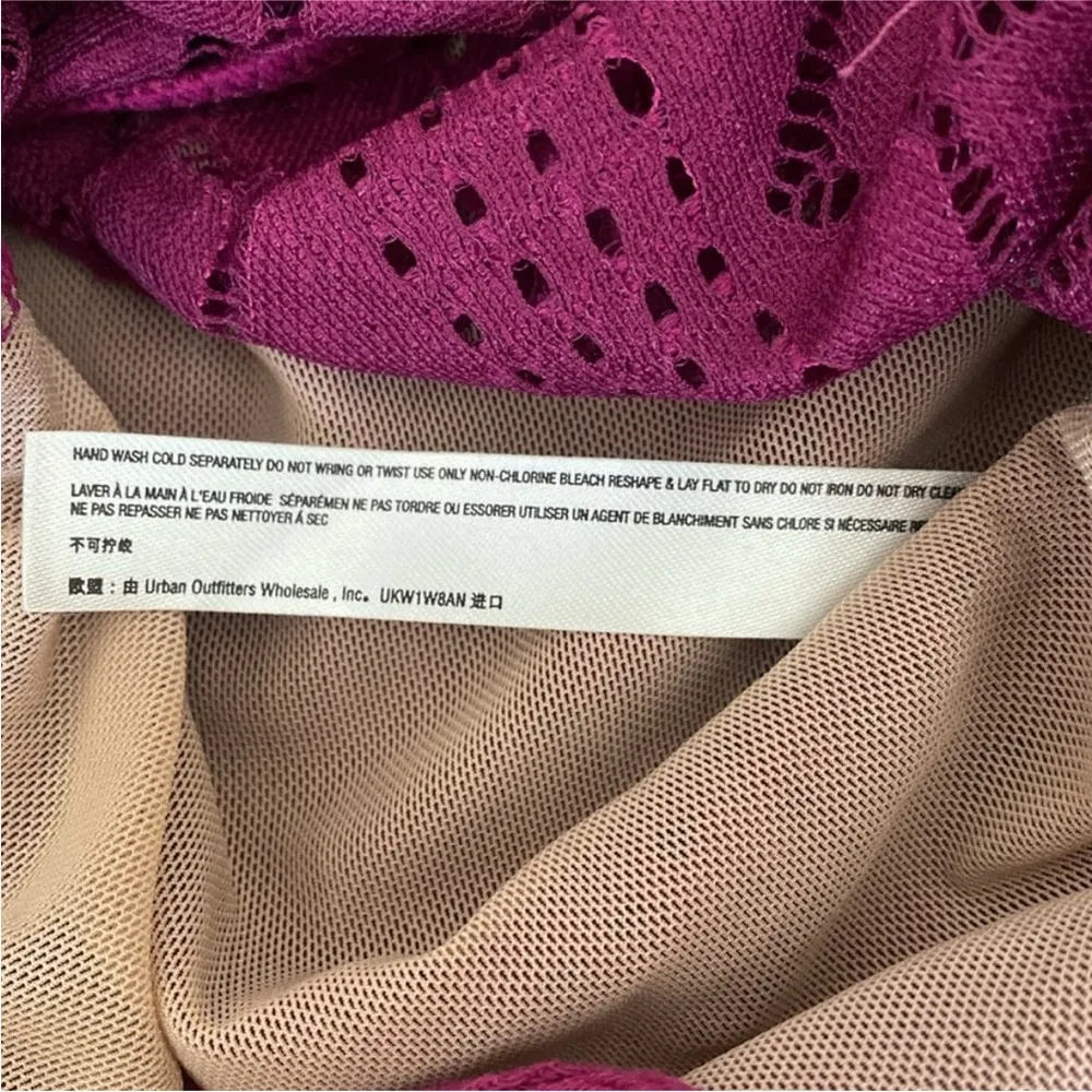 New Intimately Free People Thank You Never Lace Thong Bodysuit Magenta Size XS - Image 15