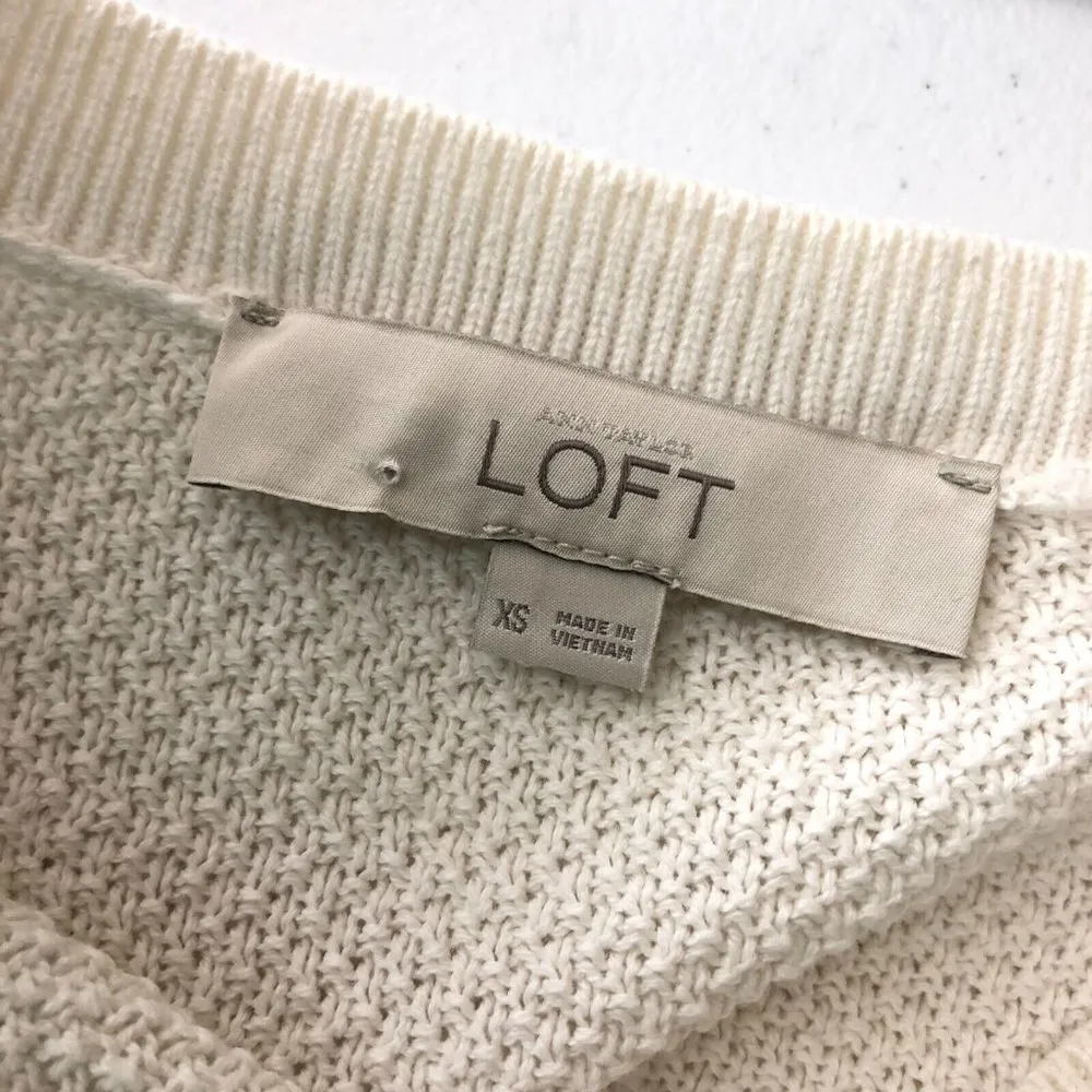Ann Taylor Loft Sweater Boat Neck Textured Ribbed Cotton Ivory Size XS - Image 3