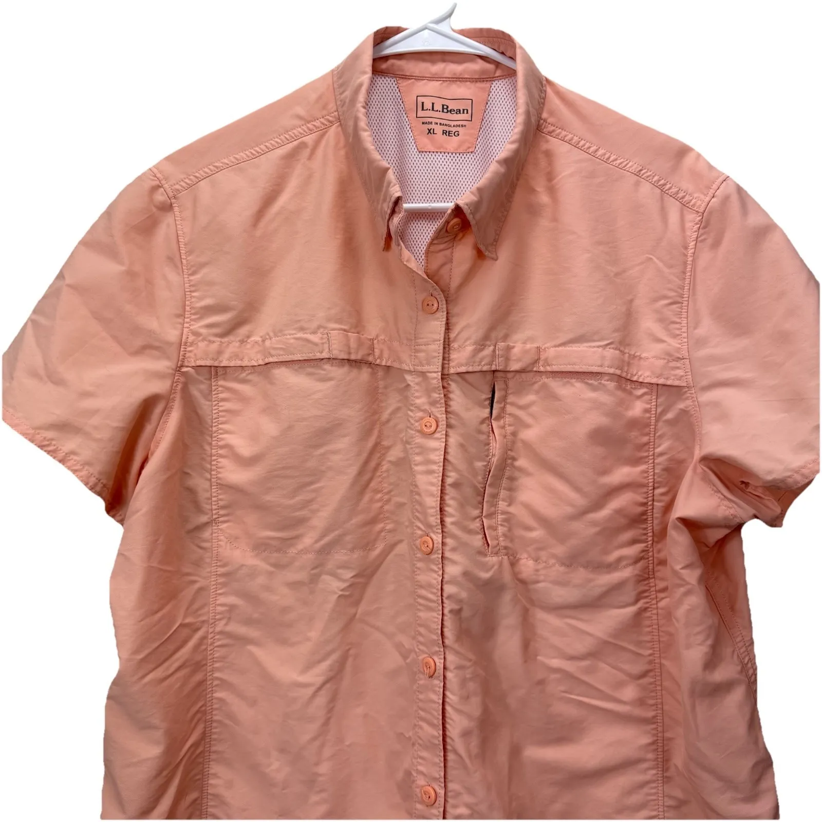 LL Bean Peach Tropicwear Short Sleeve Button Up Vented Shirt Pocket Size XL - Image 5