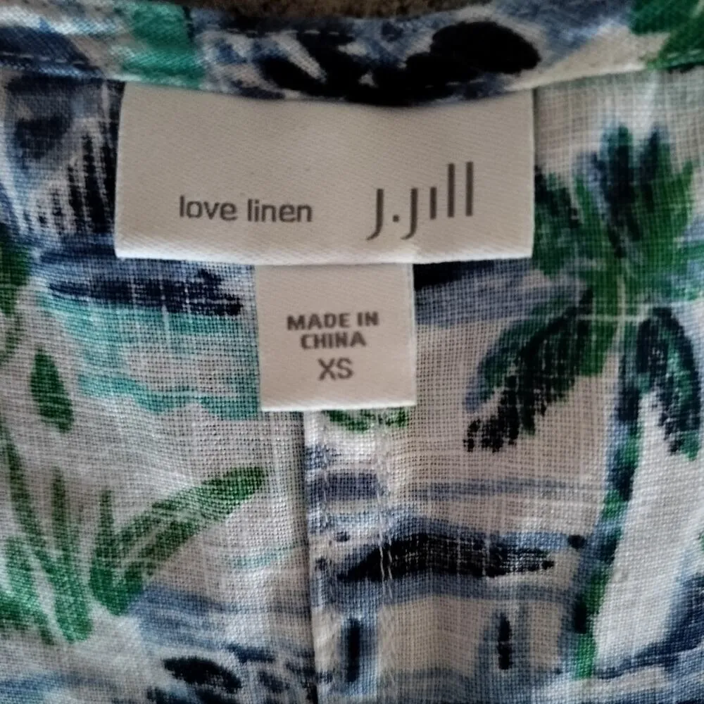 J Jill Love Linen Size XS Tropical Island Beach Print Shift Dress Pockets - Image 4