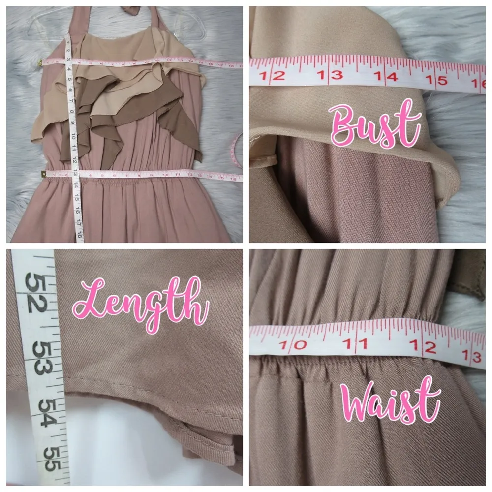 RYU Mauve Ruffle Halter Maxi Dress Smock Back Tie Waist Women’s Size Large NEW - Image 7