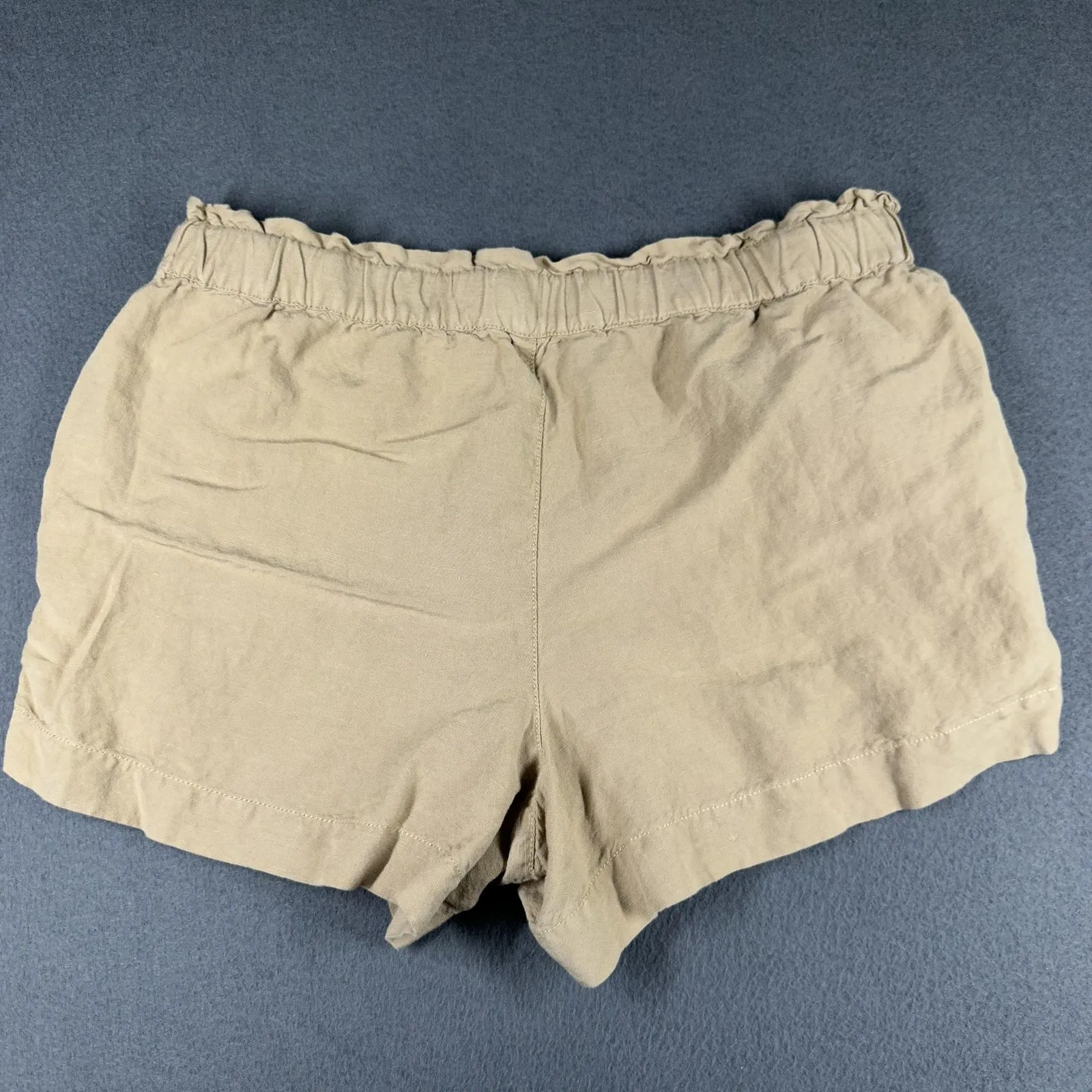 LOFT Paperbag Shorts Womens MP Beige Linen Blend Ruffle Waist Pull On Casual - Image 10