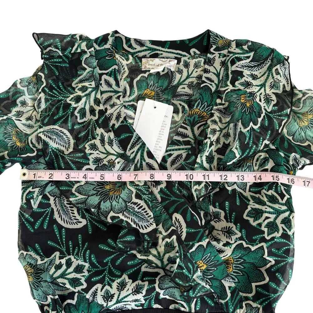 Band of the Free Bonnie Black Emerald Floral Long Sleeve Bodysuit Women’s XS Green - Image 3