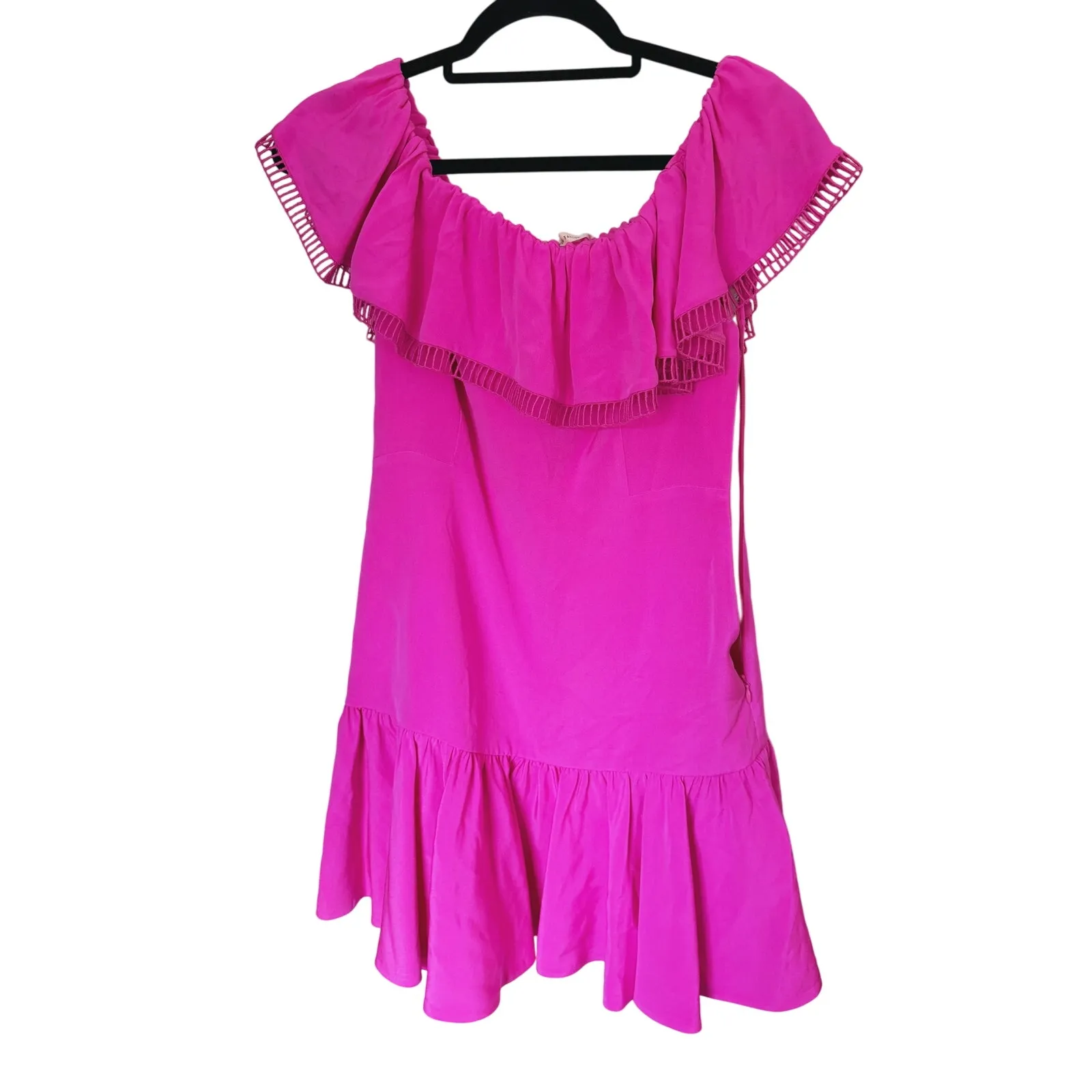 Rebecca Taylor Coquette Silk Off Shoulder Mini Dress Small Pink Retro Feminine - Image 5