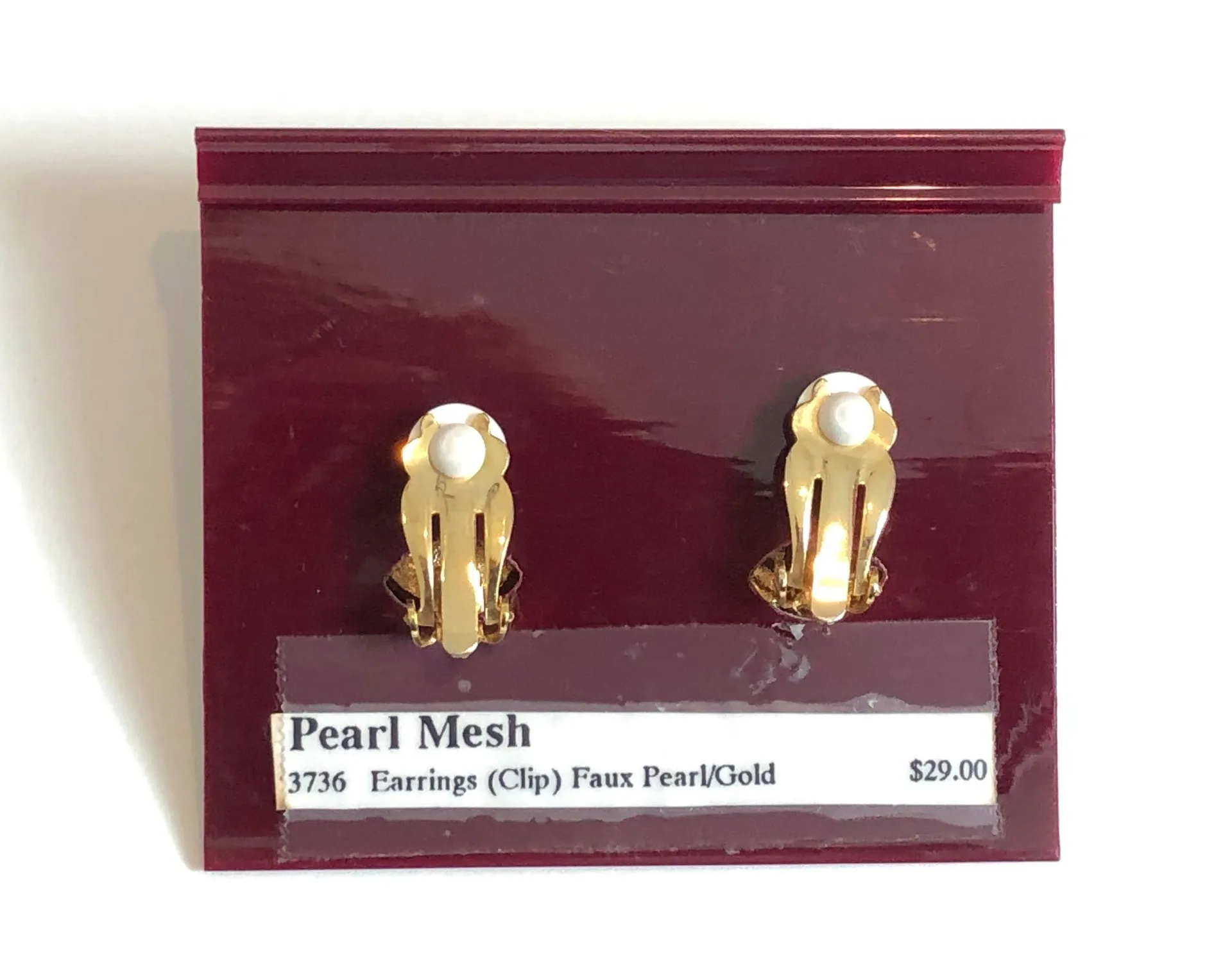 “Pearl Mesh” Clip On Earrings Gold Tone Frame Faux Pearls - Image 5