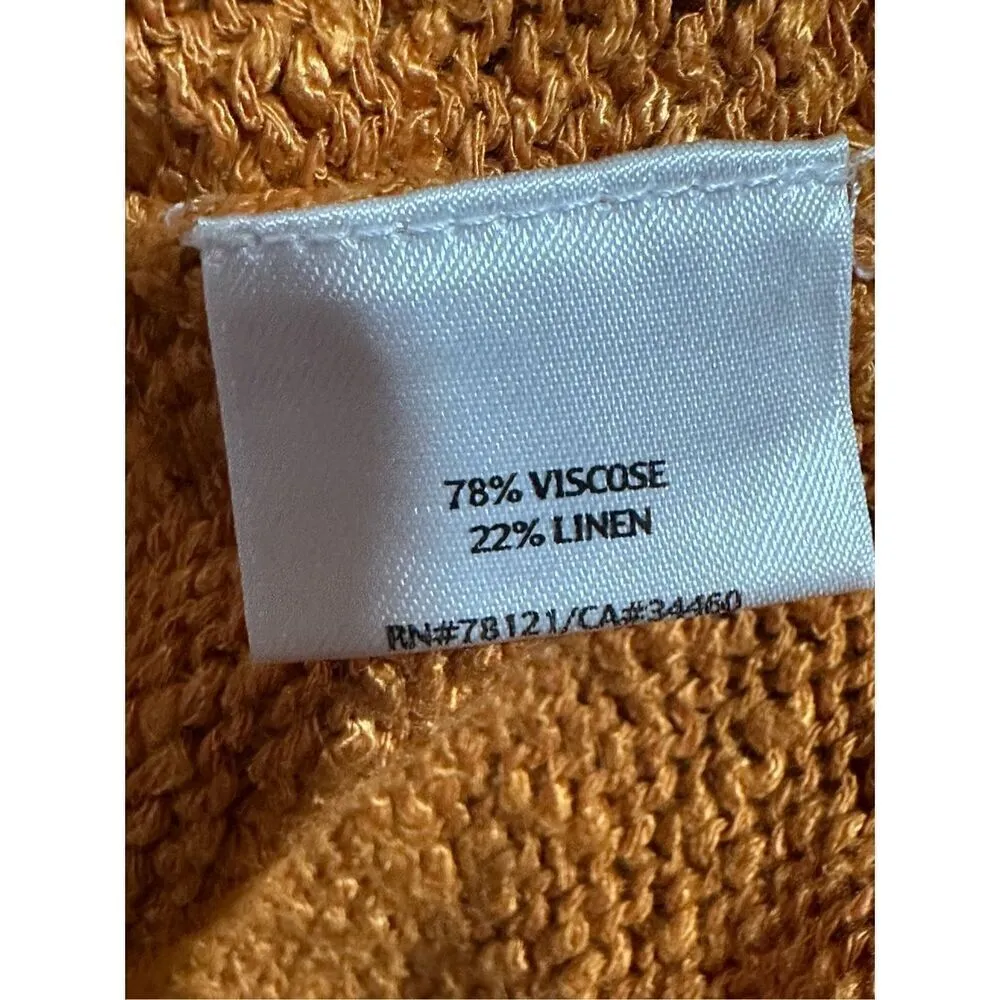 Eileen Fisher Viscose Linen Blend Pareo V-Neck Sweater Orange Sz L - Image 9