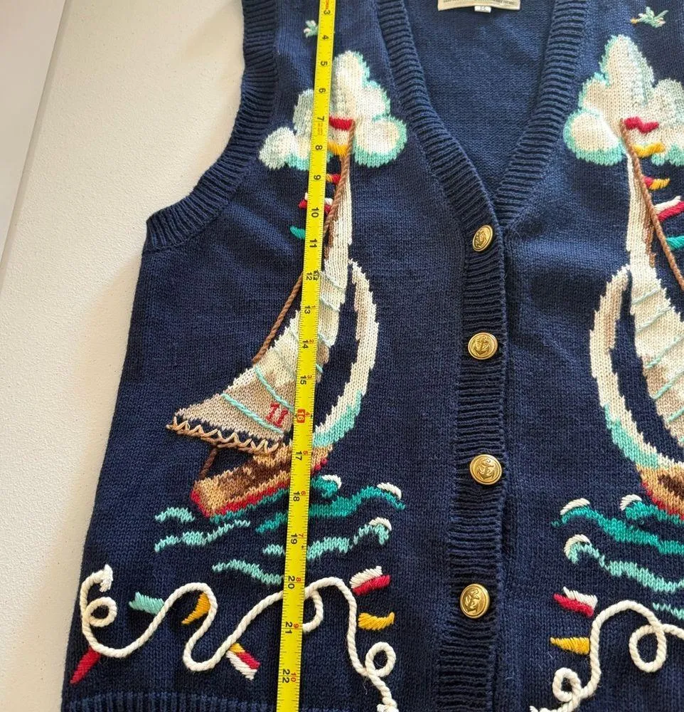 Vintage Susan Bristol Vest Women's Navy Nautical Sweater Rope Detail Knitted M - Image 6