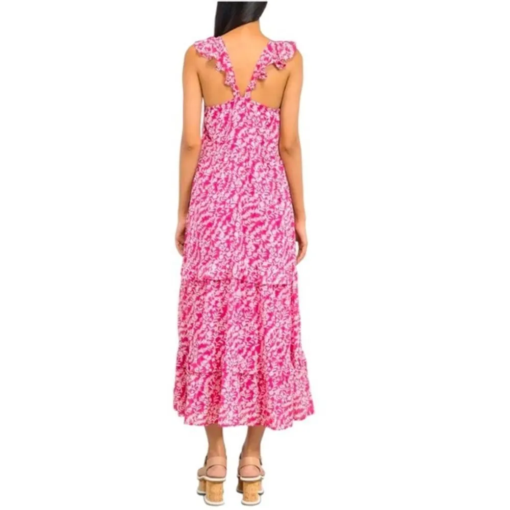 Banjanan Women Pink Penelope Tiered Ruffled‎ Dress Shadow Bloom Paradise Size XS - Image 2