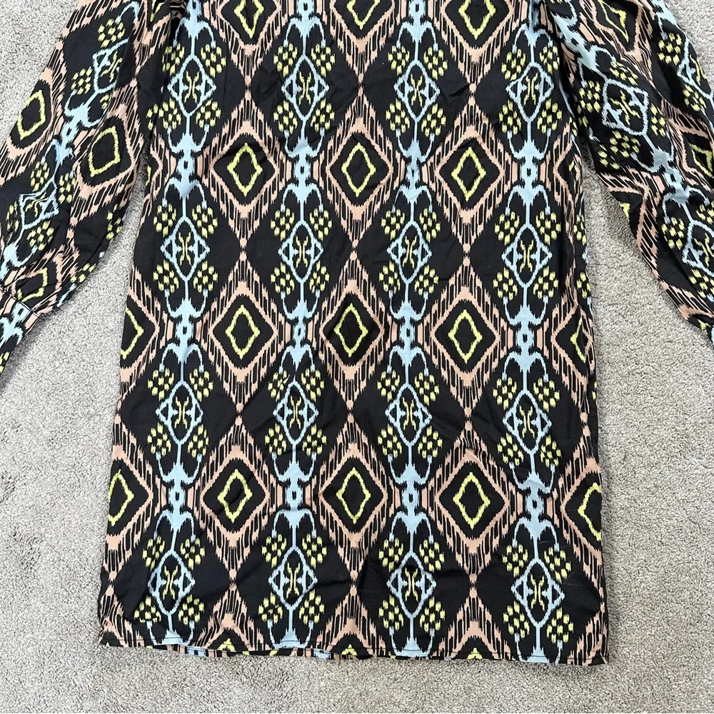 Never A Wallflower Ikat Cotton Spandex Tunic Top Longsleeve in Multicolor XS Black - Image 9