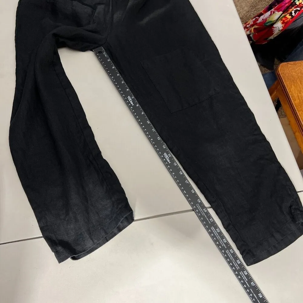 Linen Pants Womens Large Black Lagenlook Minimalist Straight Leg Cropped Stretch - Image 13