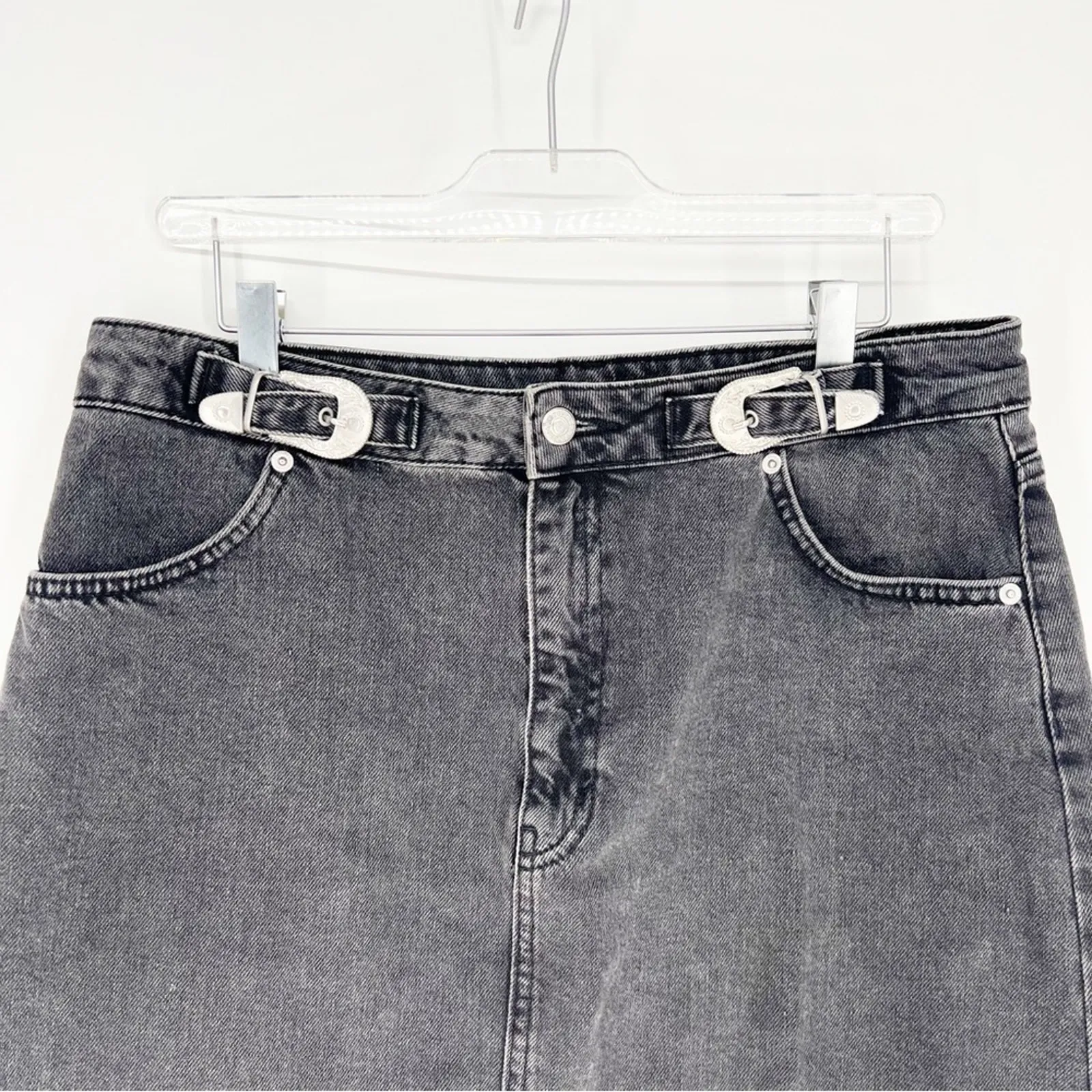 Topshop Buckle Denim Mini Skirt 10‎ Grey - Image 3