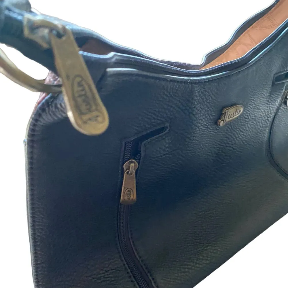 Justin Western Conceal Carry Embroidered Studded Tote Bag Purse Black/Chestnut - Image 7