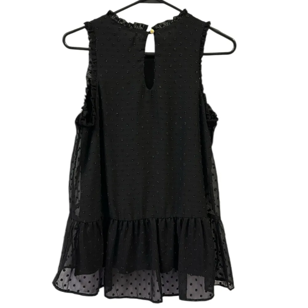 Eyeshadow Swiss Dot Black Floral Embroidered Sleeveless Sheer Overlay Top Size S - Image 10