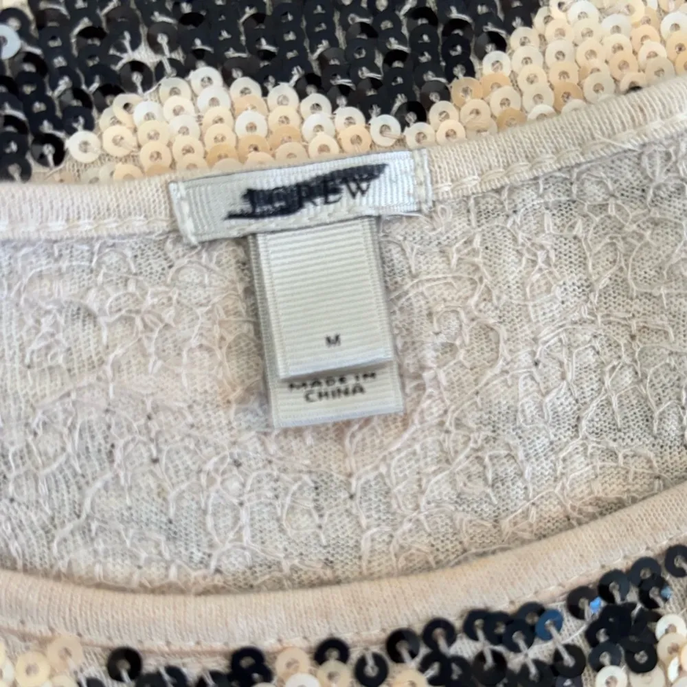 J.‎ Crew Sequin Long Sleeve Top Medium Black and Gold Chevron Sparkle Holiday - Image 3