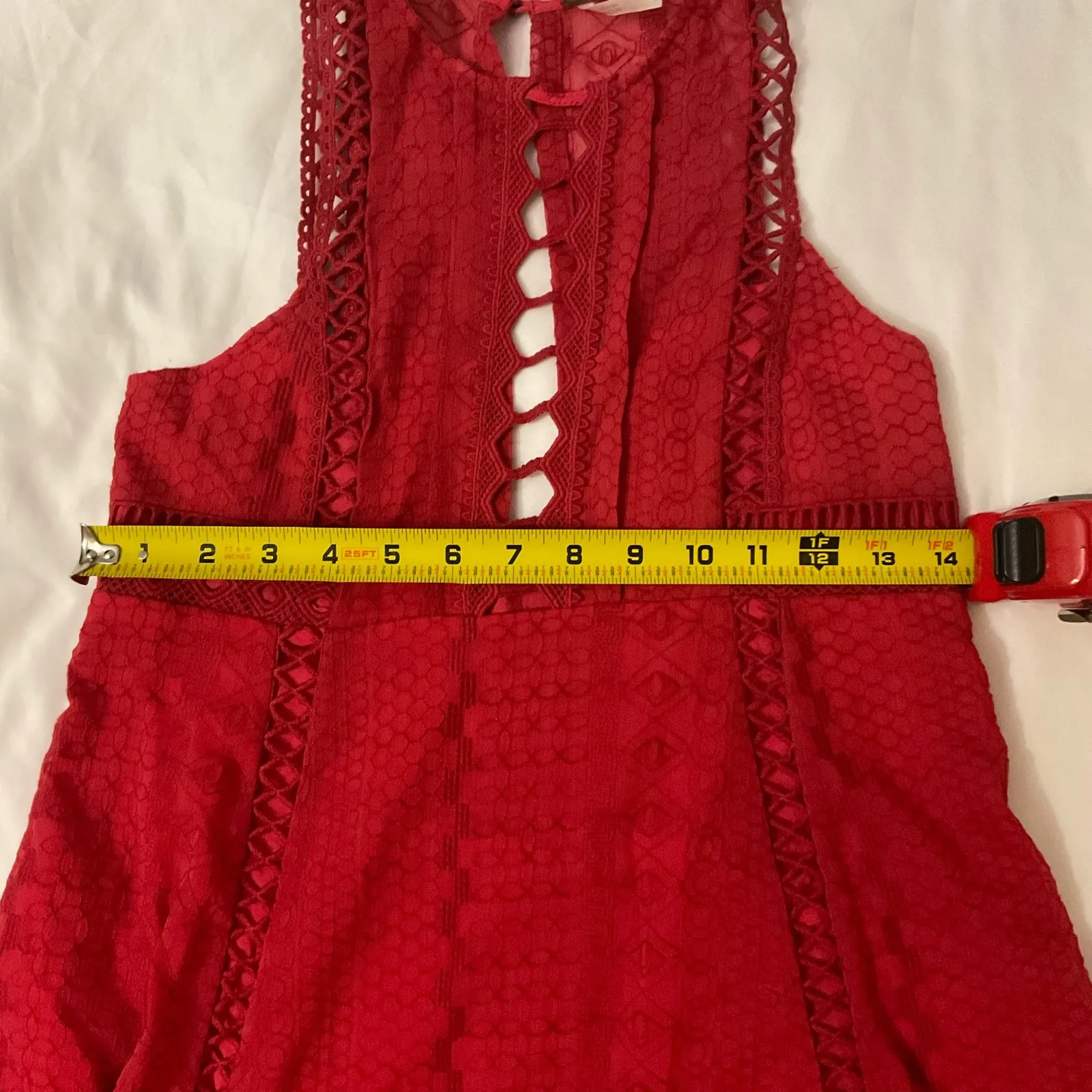 Free People Wherever You Go Red Lace Dress 2 Cherry Girl Boho Classic Preppy - Image 6