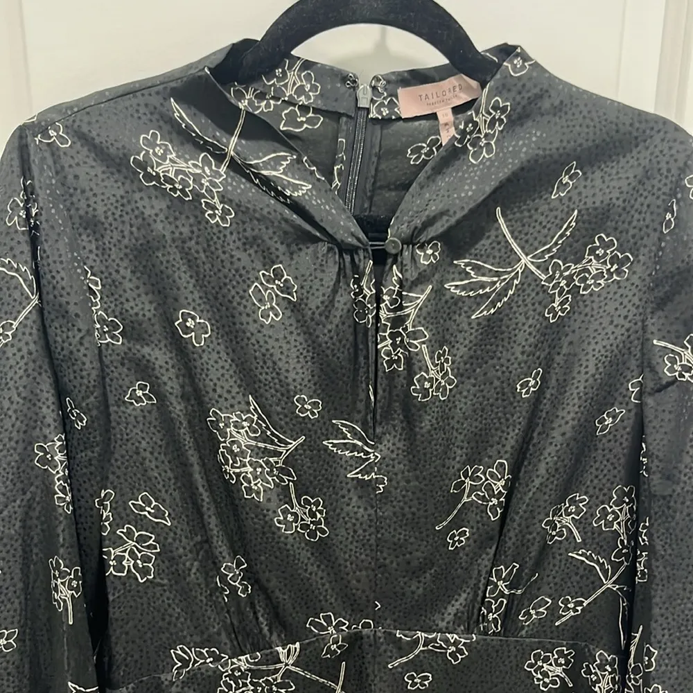 Rebecca Taylor Tailored Silhouette Floral Silk Blend Long Sleeve Dress Sz 10 - Image 5