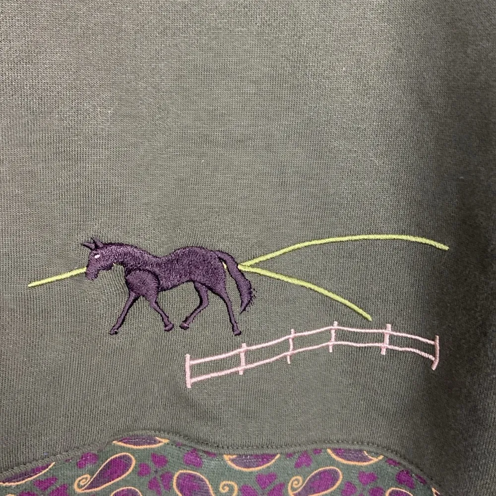 Breckenridge Zip Up Hoodie Embroidered Horse Print Paisley Preppy Farm Size L - Image 6