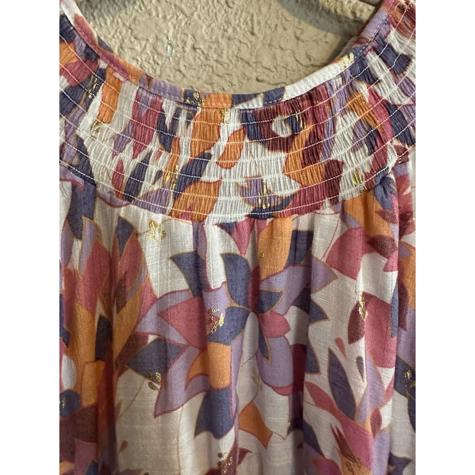 Harve Bernard‎ Smocked Floral Blouse Flutter Sleeves XL Summer Classic Comfort - Image 2