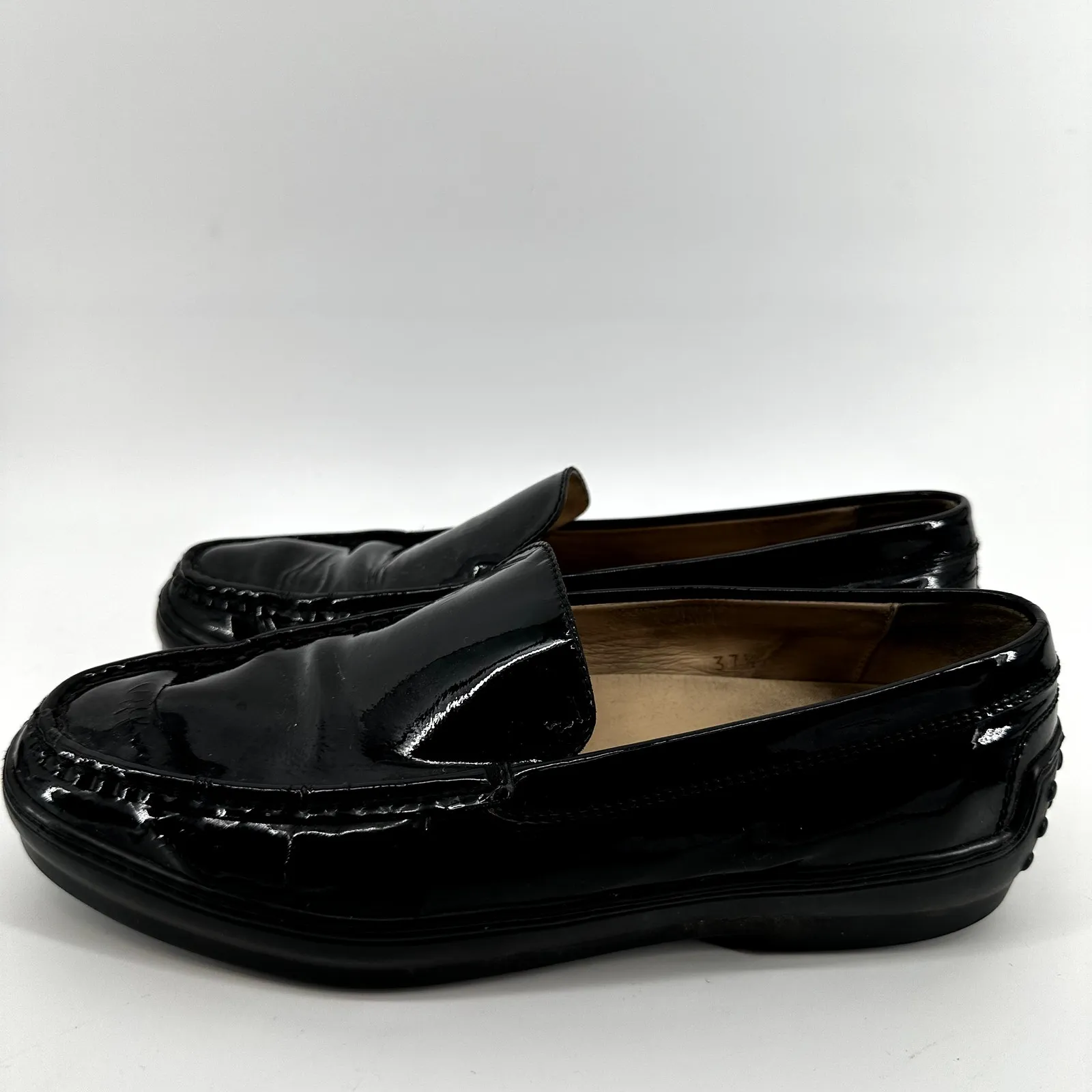 Tod's Gommino Driving Shoes Patent Leather Vibram Slip On Black EU 37.5 US 7 - Image 4