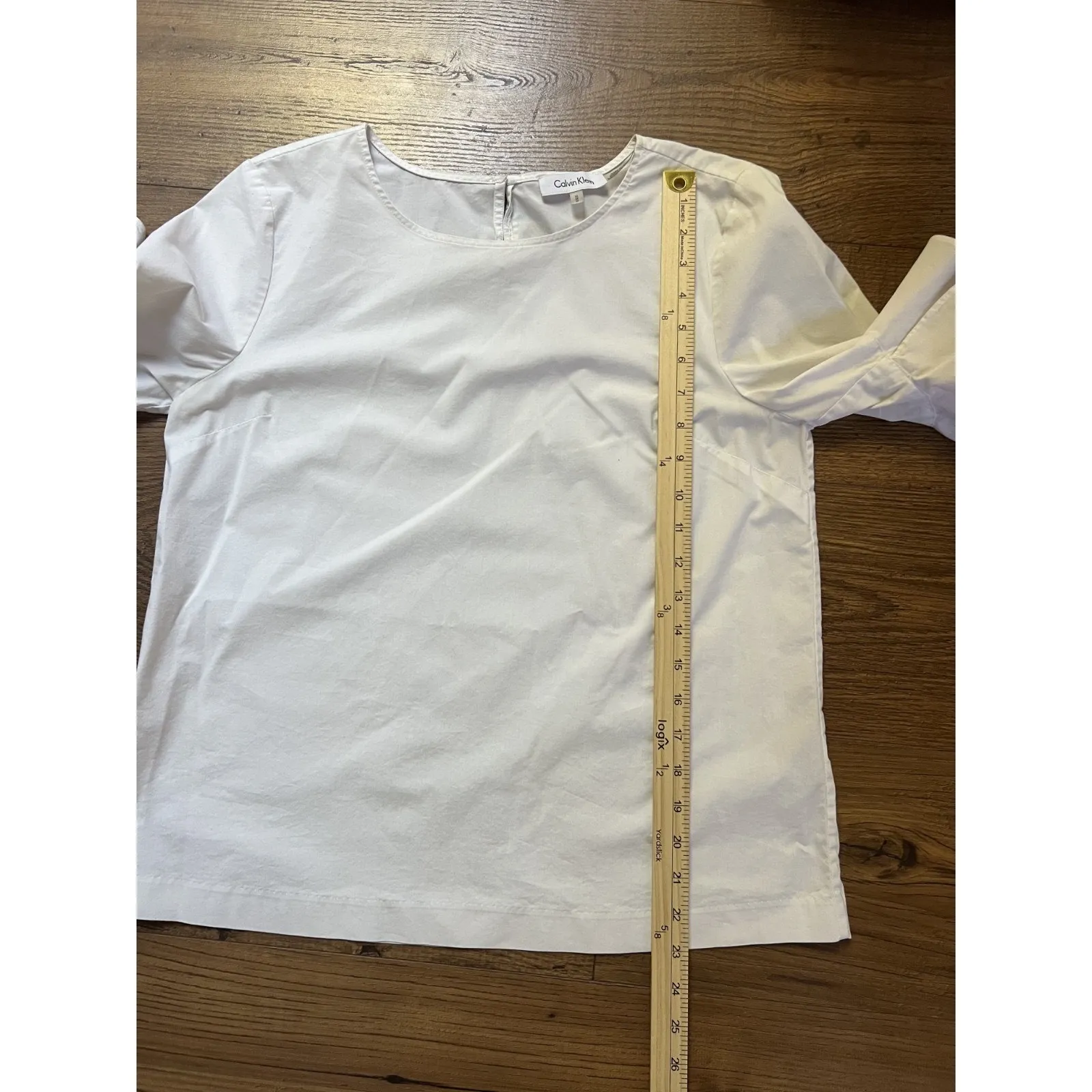 Calvin Klein Women's White Crew-Neck Ruffle-Trim Bell-Sleeve Top Size Medium - Image 6