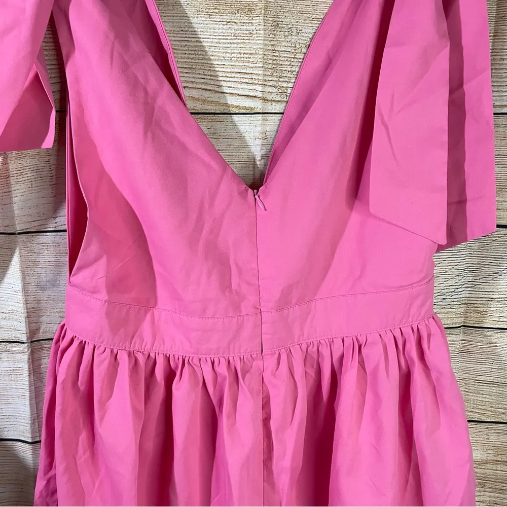 deep v-neck tie shoulders ruffle hem A-line pink dress women Size Large - Image 11