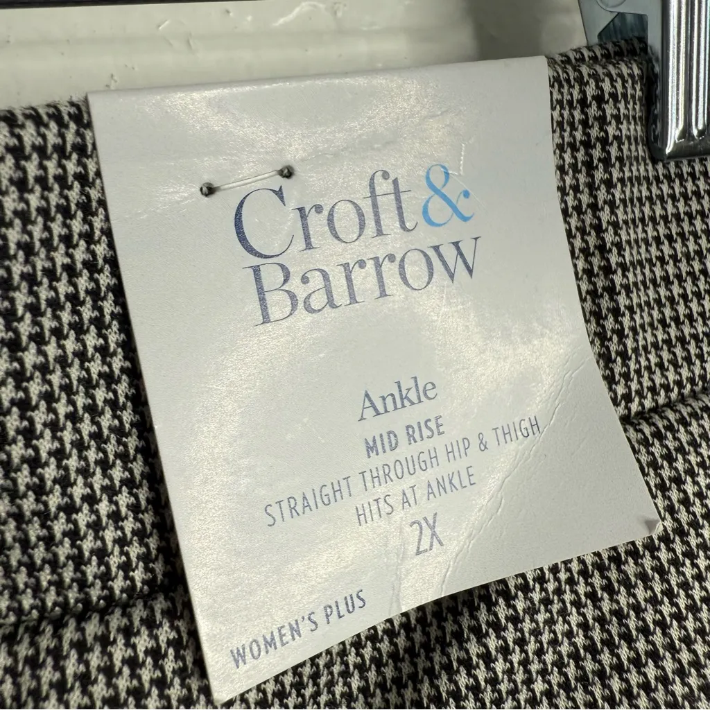 NWT Croft & Barrow Houndstooth Pull On Pants Mid Rise Ankle‎ Black White Size 2X - Image 6