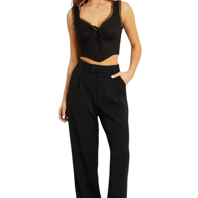 Ally Black Crop Top Sleeveless Corset Lace Trim Milkmaid Corset Coquette Lolita Size 8 - Image 2