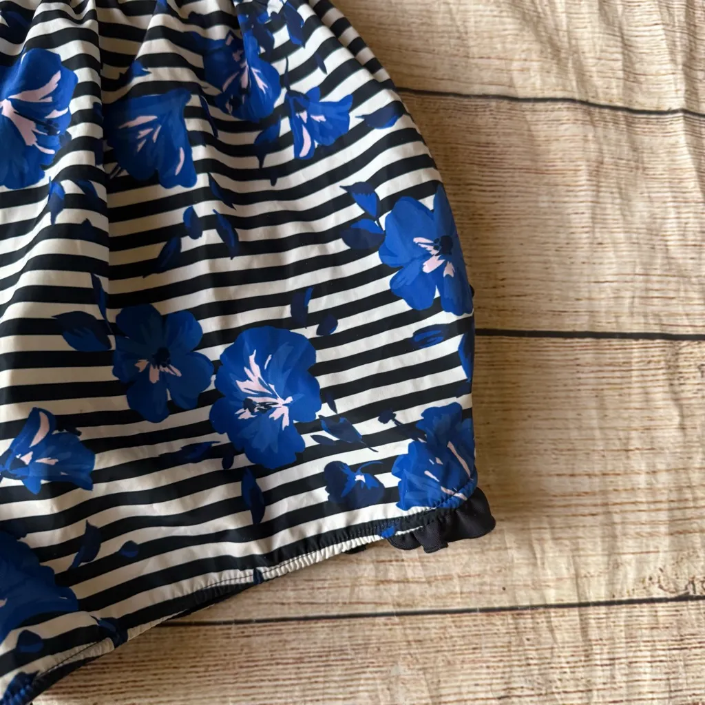 Kate Spade Cali Dreaming Hibiscus Blue Striped Athletic Swim Shorts Size Small - Image 12