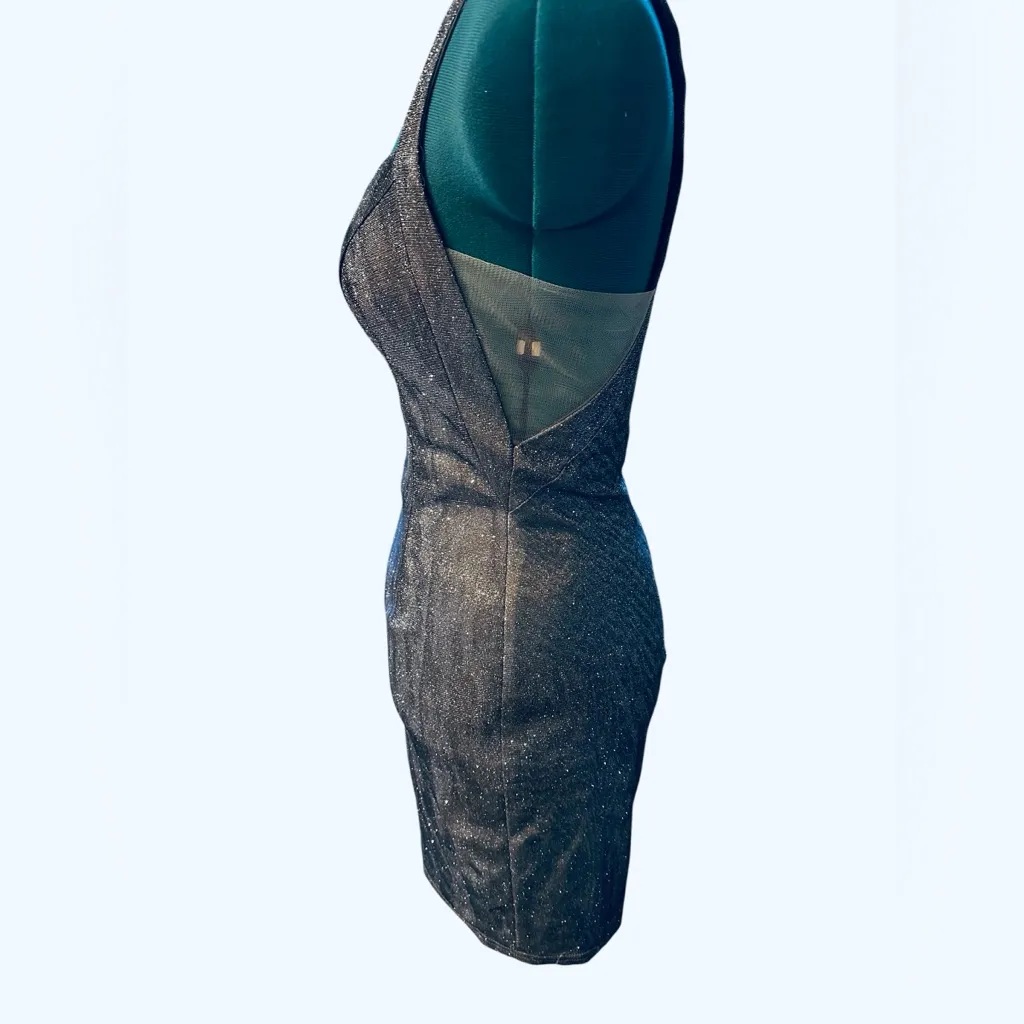 Val Stefani Cocktail Charcoal Glitter Sheath Vneck Sleeveless Mini Dress Size 4 Gray - Image 3