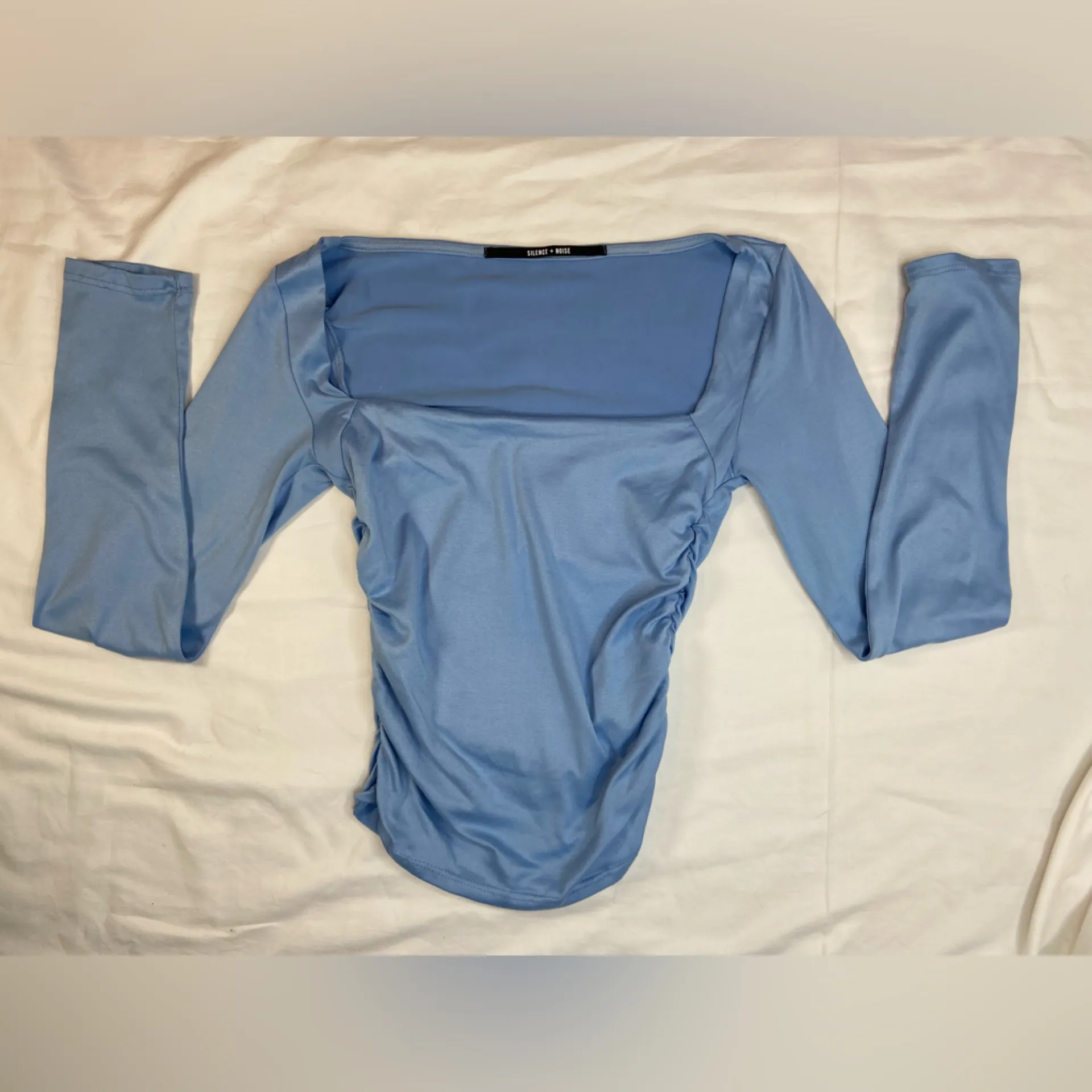 Urban Outfitters Silence + Noise Long Sleeve Square Neck‎ Top Ruched Sides Small - Image 9