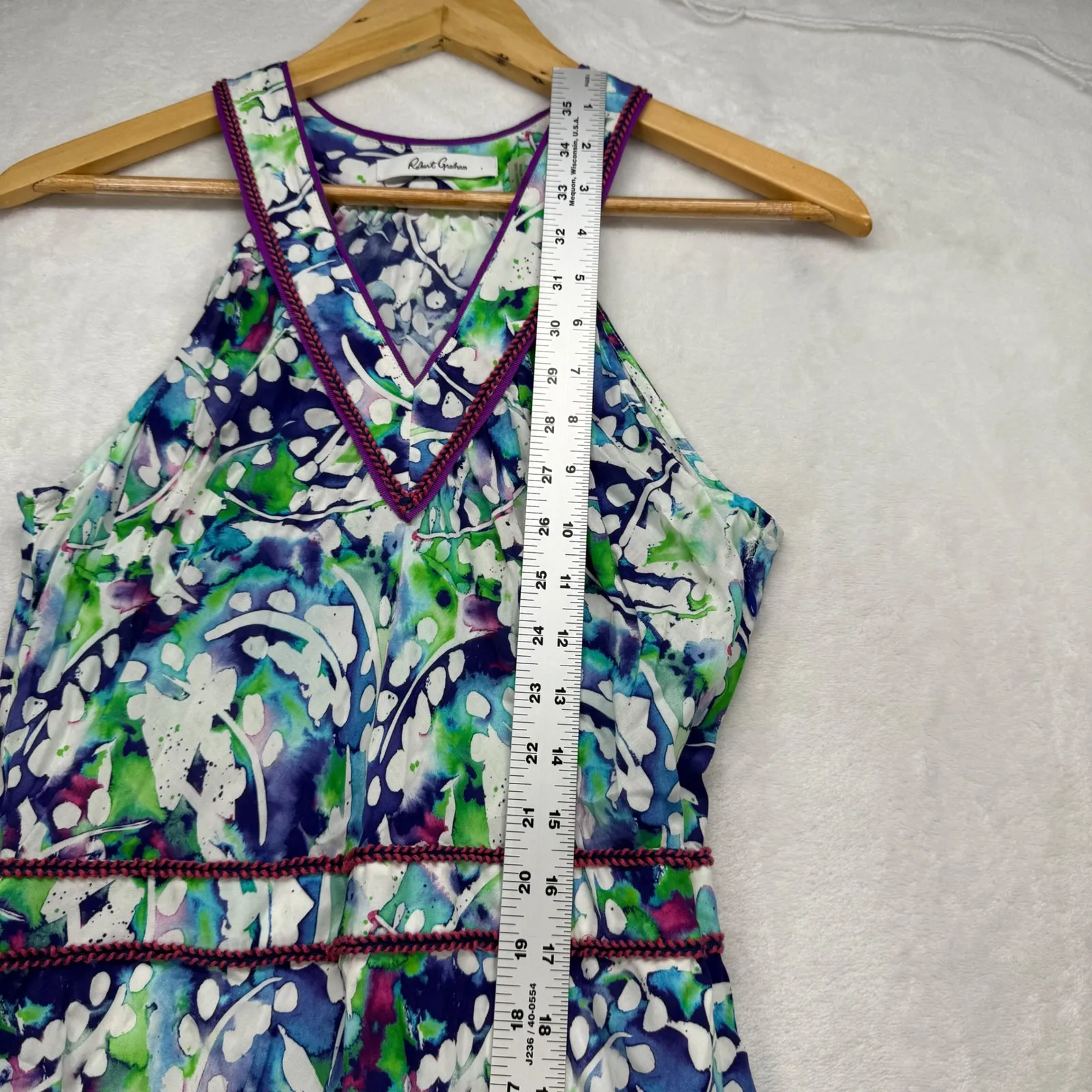 Robert Graham Maxi Dress Floral Print Halter‎ Neck Sleeveless Blue Size 4 - flaw - Image 3