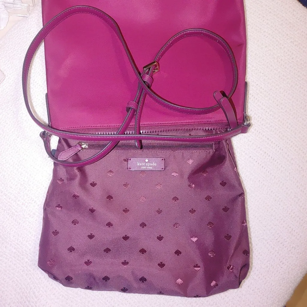 Kate Spade Burgundy Nylon Crossbody Bag Adjustable Strap Heart Lined Zip Closure - Image 2