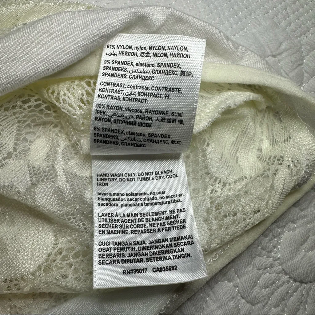 Bebe White Lace Sheer Long Sleeve Bodysuit. Size: Medium. - Image 5